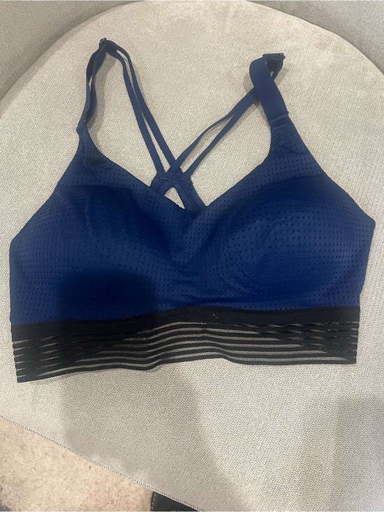 Victoria Sport Other - Wireless Strappy Bralette in Deep Navy with Sheer Stripe Underband